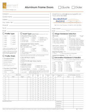 Aluminum Frame Doors Quote Order Form
