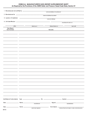Manufacturer's Data Report Supplementary Sheet