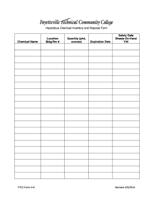 Hazardous Chemical Inventory and Disposal Form