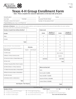 Texas 4-H Group Enrollment Form