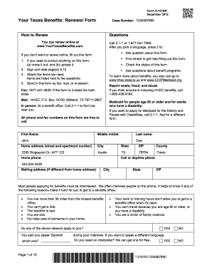 Texas Benefits Renewal Form H-1010R