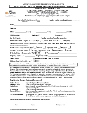 Veterans Administration Educational Benefits Request for Certification
