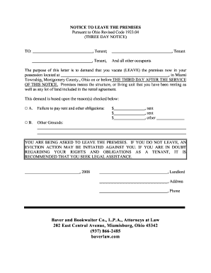 Ohio Three Day Notice to Vacate