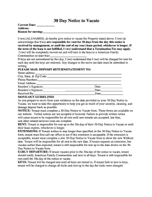 30 Day Notice to Vacate