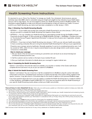 Schwan Food Health Screening Form
