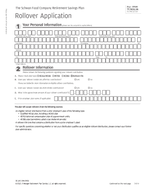 Fillable Online For JPM use only Rollover Application - Schwan Food ...