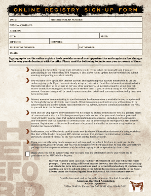 AHA Online Registry Sign-Up Form
