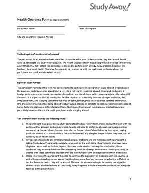 Health Clearance Form for Study Abroad