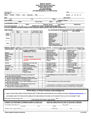 Missouri State University Medical History Form