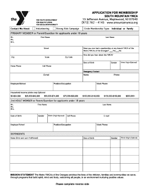 South Mountain YMCA Membership Application