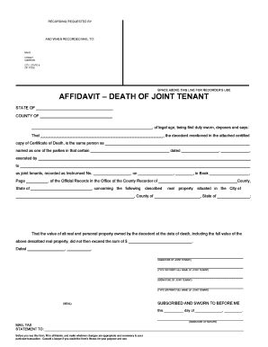 Affidavit Death of Joint Tenant
