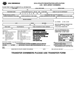 USA Swimming 2016 Athlete Registration Application