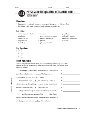 Physics Quantum Mechanics Review Worksheet