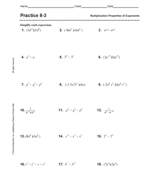 Multiplication Properties of Exponents Worksheet