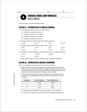 Chemistry Worksheet Chemical Names and Formulas