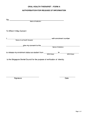 Oral Health Therapist Authorization Form