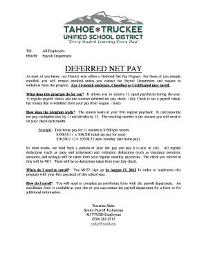Deferred Net Pay Enrollment Form