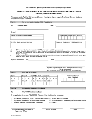 Traditional Chinese Medicine Practitioner Payment Form