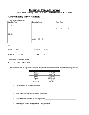 Summer Packet Review for 6th and 7th Grade Math