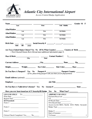 Atlantic City International Airport Access Control Badge Application