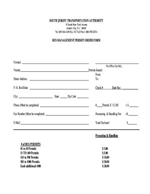 South Jersey Transportation Authority Bus Management Permit Order Form