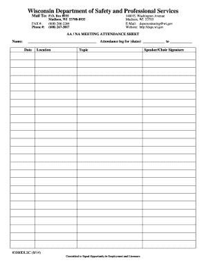 Wisconsin AA NA Meeting Attendance Sheet
