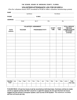 Volunteer Service Log Form