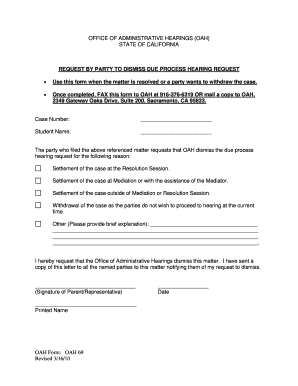 Request to Dismiss Due Process Hearing