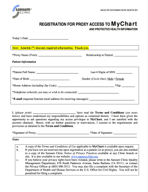 MyChart Proxy Access Registration Form