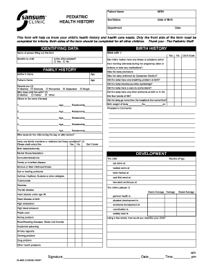 Pediatric Health History Form