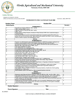 Florida A&M University Financial Aid Worksheet