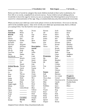 Child Vocabulary List