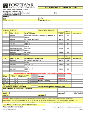 Replacement Battery Order Form