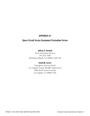 Open-Circuit Scuba Equipment Evaluation Form