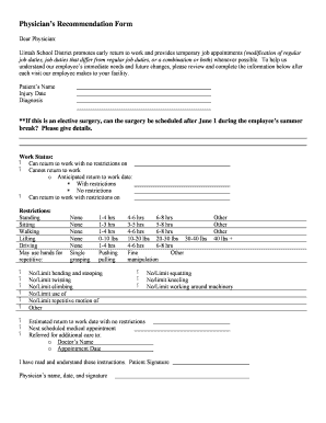 Physician's Recommendation Form