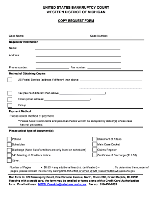 US Bankruptcy Court Copy Request Form