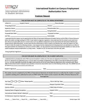 International Student Campus Employment Authorization Form
