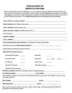 Town of Derry NH Substitute W9 Form