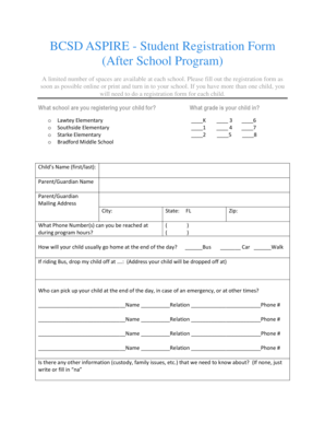 BCSD ASPIRE - Student Registration Form After School Program - bradfordschools