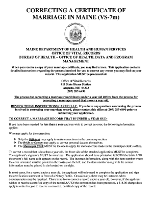 Maine Marriage Certificate Correction Application