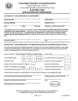 Texas B-On-Time Loan Forgiveness Application