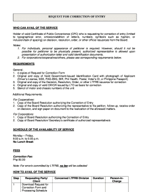 Request for Correction of Entry Form