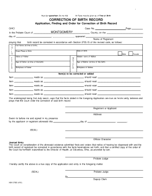 Ohio Birth Record Correction Form