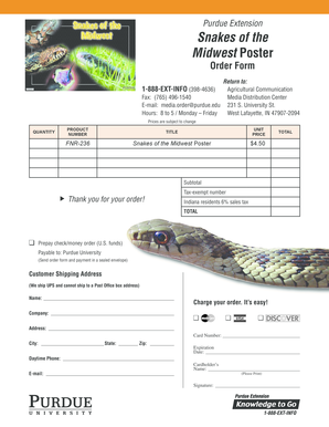 Snakes of the Midwest Poster Order Form