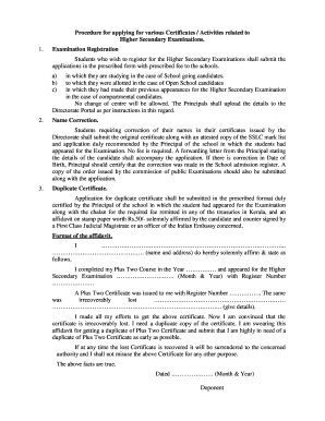 Kerala Higher Secondary Examination Application Form