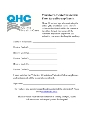 Volunteer Orientation Review Form