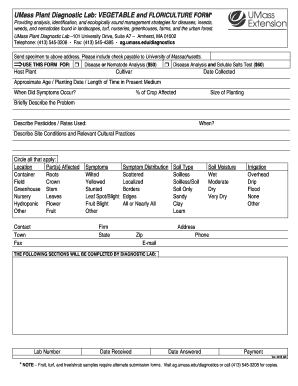 UMass Plant Diagnostic Lab Vegetable and Floriculture Form