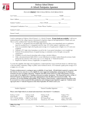 Parkway School District A+ Schools Participation Agreement
