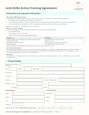 2016 Skills Active Training Agreement