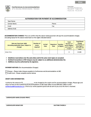 Authorization for Payment of Accommodation